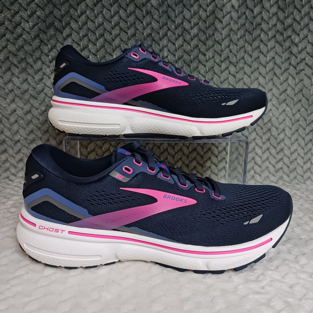 Brooks Ghost 15 Women's Walking Running Sneakers Shoes Peacoat Blue Pink Sz 7.5